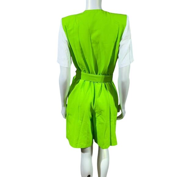 1960s Willy's Influence Lime Green & White Belted Romper Playsuit Lace Mod Go-Go - Picture 4 of 13